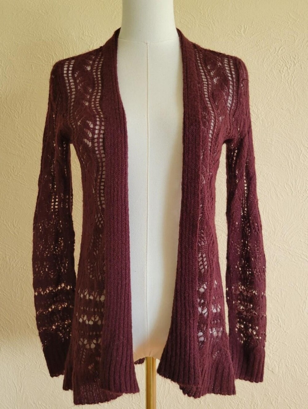 Loft | Sheer Burgundy Open Cardigan
